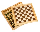 ÉCHECS, DAME et MOULIN dans une boîte en bois.