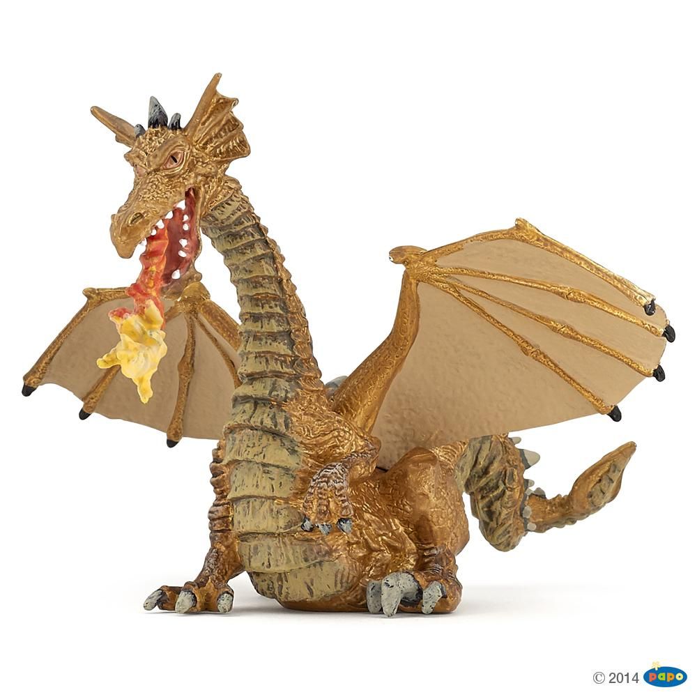 Dragon or avec flamme, Figurine du Monde Enchanté Papo