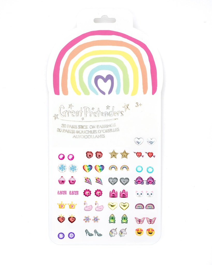 set de 30 paires de boucles d'oreilles autocollantes Love arc-en-ciel