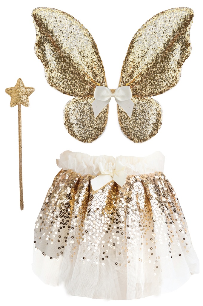 Set Papillon sequin doré (jupe, ailes et baguette)