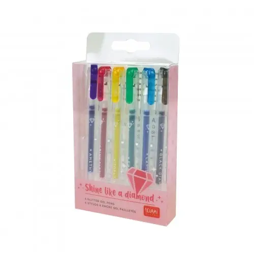 6 mini stylos encre gel paillettes Shine like a diamond