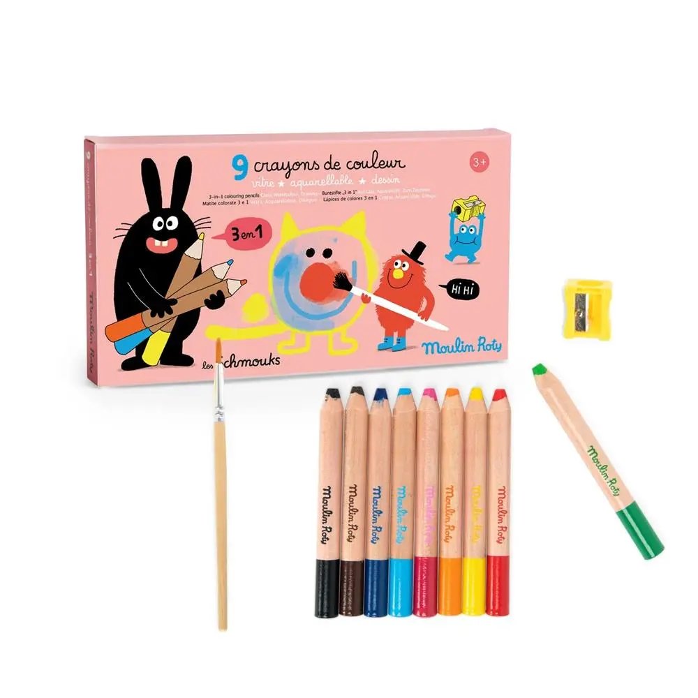 9 crayons de couleur 3 en 1 Les Schmouks