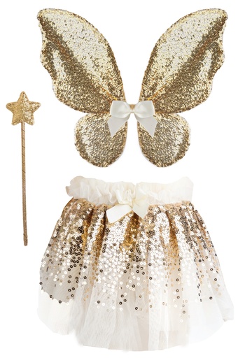 [GRP_41755] Set Papillon sequin doré (jupe, ailes et baguette)